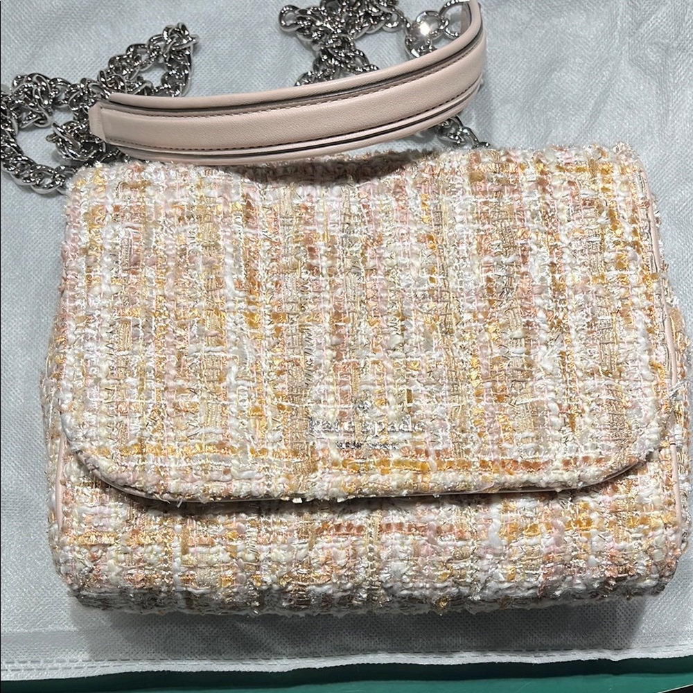 Kate Spade Pink and Gold Shoulder Bag with Tweed Texture